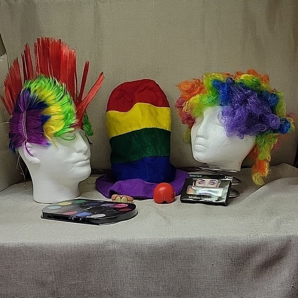 Rainbow color accessories.Hat, wigs, lashes, nose, teeth PRIDE, PARADE FUN